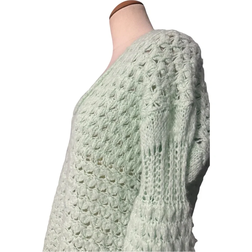Free People Crashing Waves Open Knit Slouch Sweater Green Small